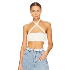 NWT WeWoreWhat Ivory Tie Wide Rib Halter Bra Top in Size large